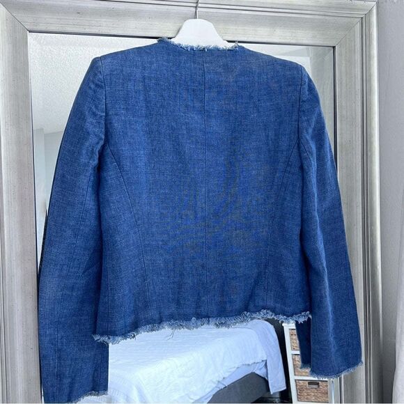 JOSEPH Womens Blue Metallic Tweed Silk Blend Blazer Fringe Size 40 EU. US M. - Picture 6 of 9